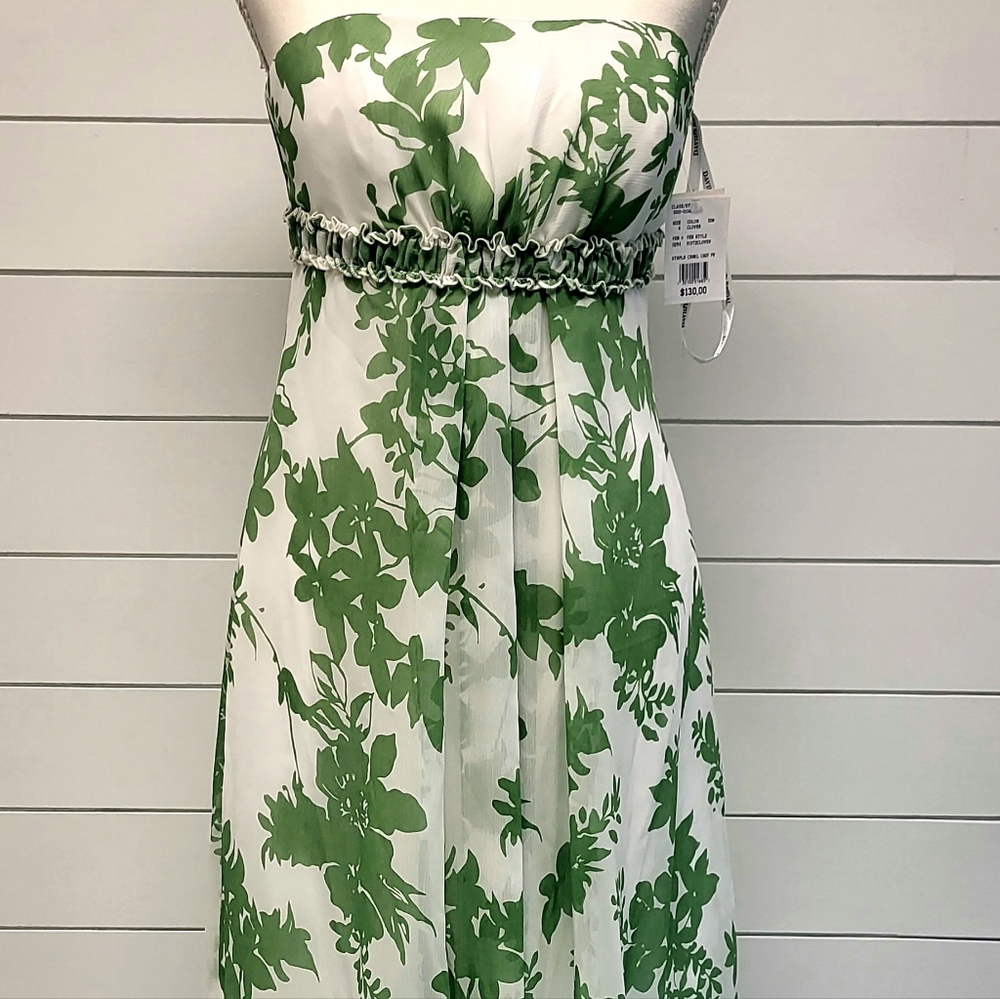 David's Bridal NWT White and Green Floral A-Line Midi Skirt Sz.8